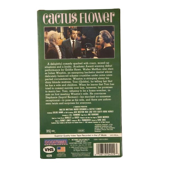 Cactus Flower VHS Comedy Movie Walter Matthau Ingrid Bergman Goldie Hawn - Picture 5 of 9